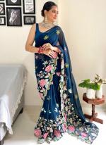 Georgette Morpeach Party Wear Embroidery Work Saree